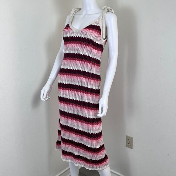 Zara Women Size L Strappy Pink Striped Crochet Knit Midi NEW Dress Party Resort - Picture 10 of 15